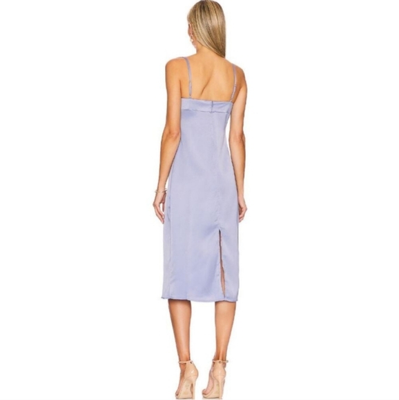 NEW WeWoreWhat Cowl Midi Slip Dress Slate Blue Satin Charmeuse Women's Size 2 - Picture 3 of 7